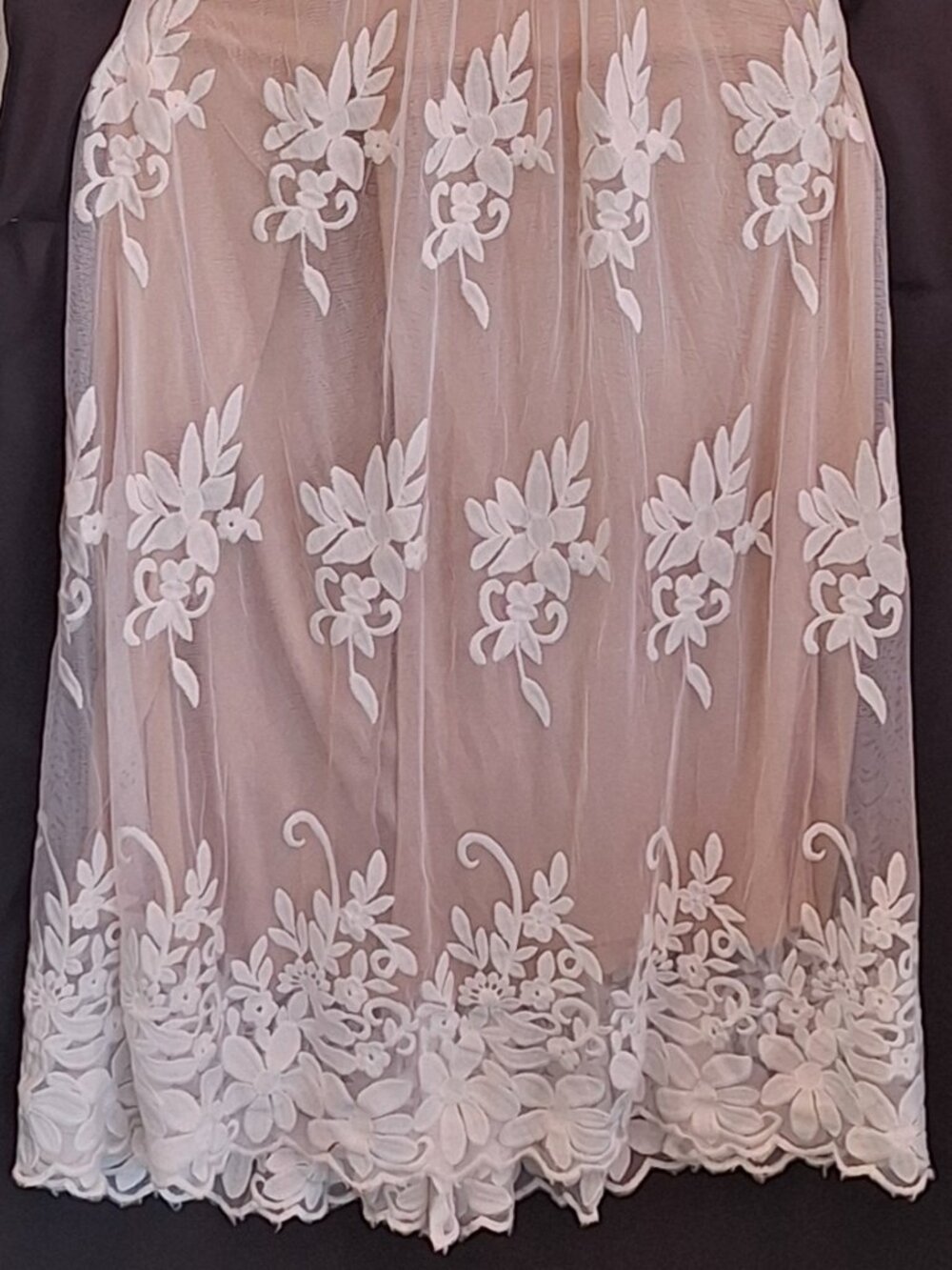 Ethereal Embroidered Lace Maxi Dress Nude Mesh White Floral Open Back L - Picture 4 of 10